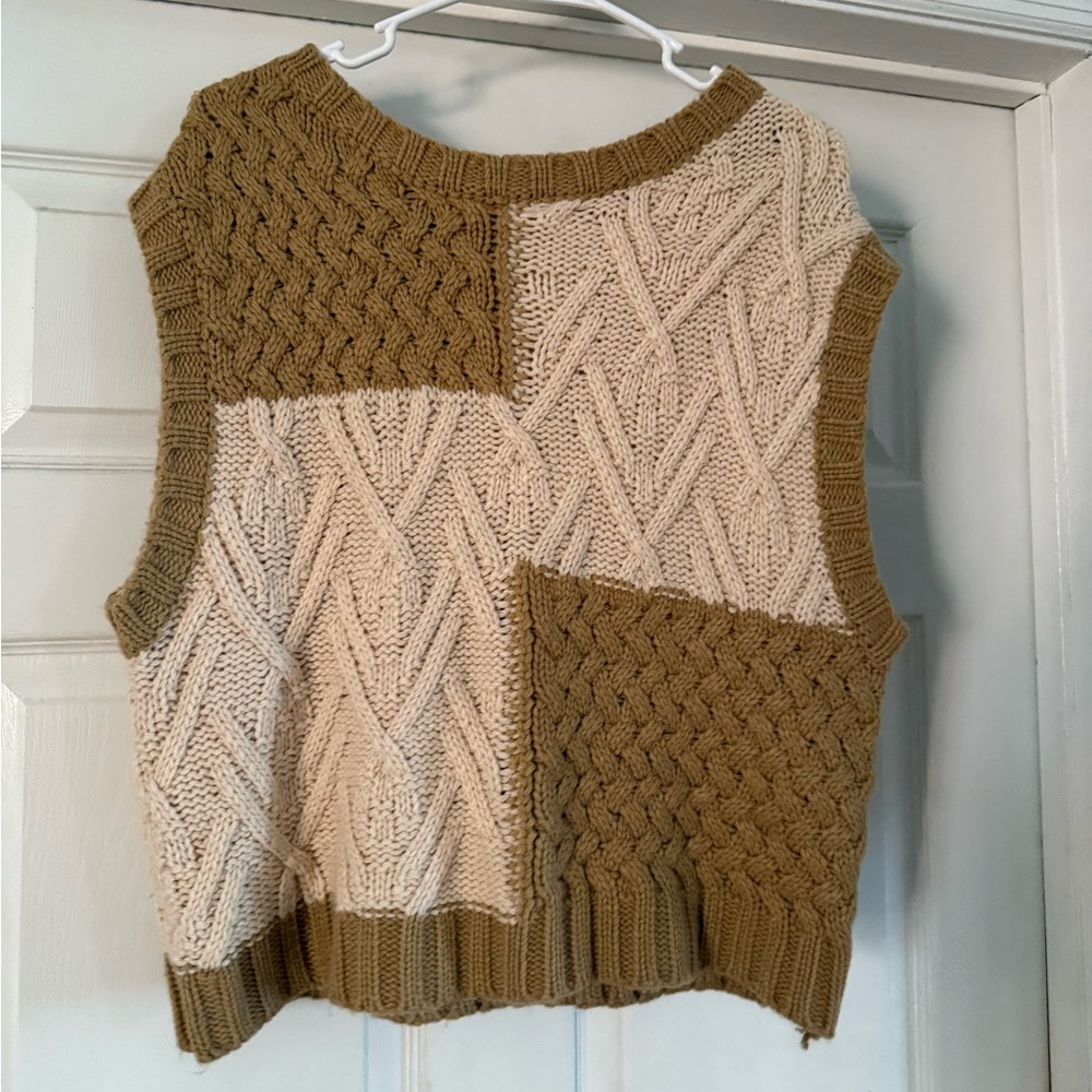 Cozy Patchwork Cable Knit Sweater Vest